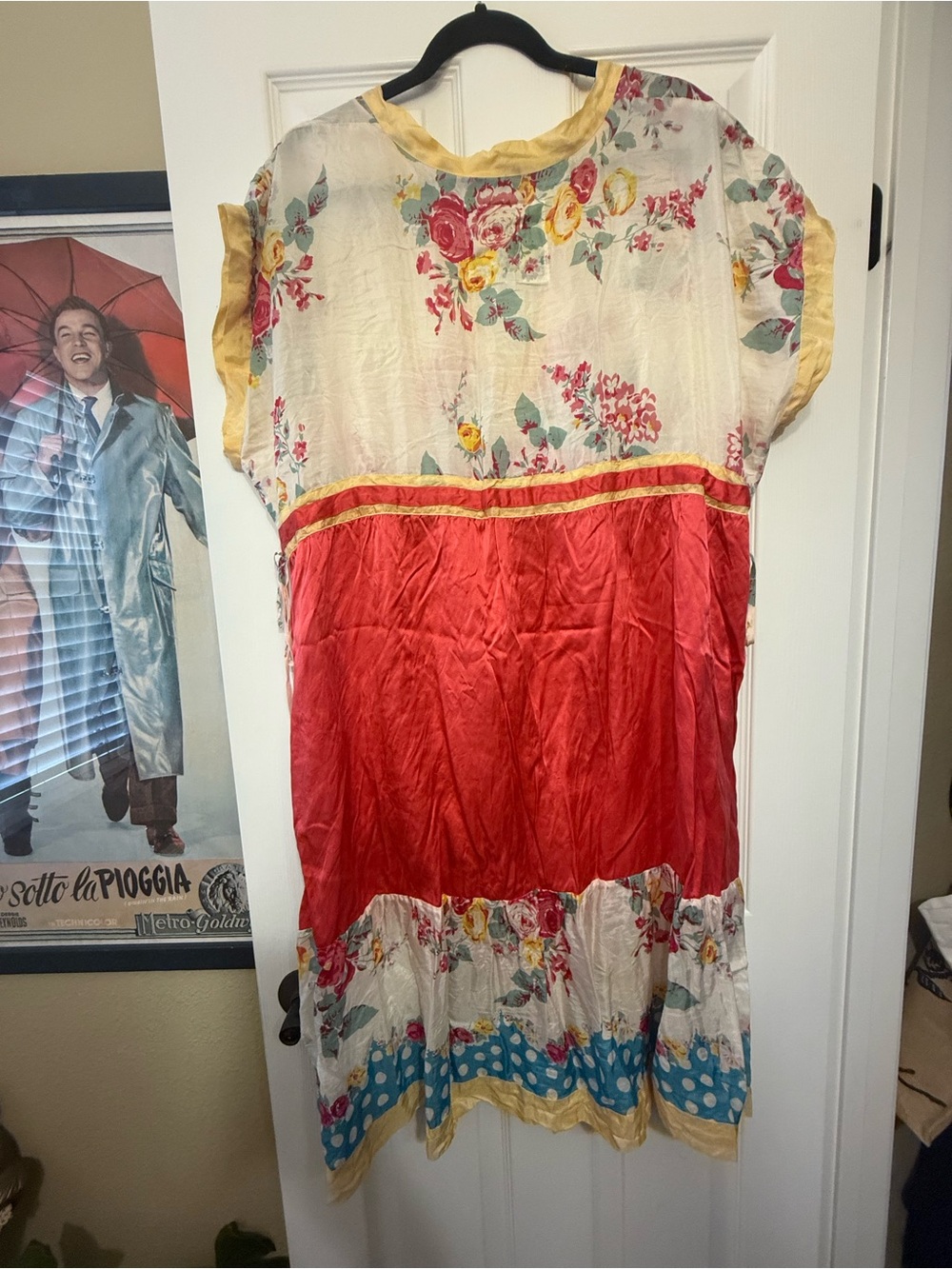 Johnny Was Red and Cream Floral Tiered Patchwork Midi Dress - Picture 7 of 8